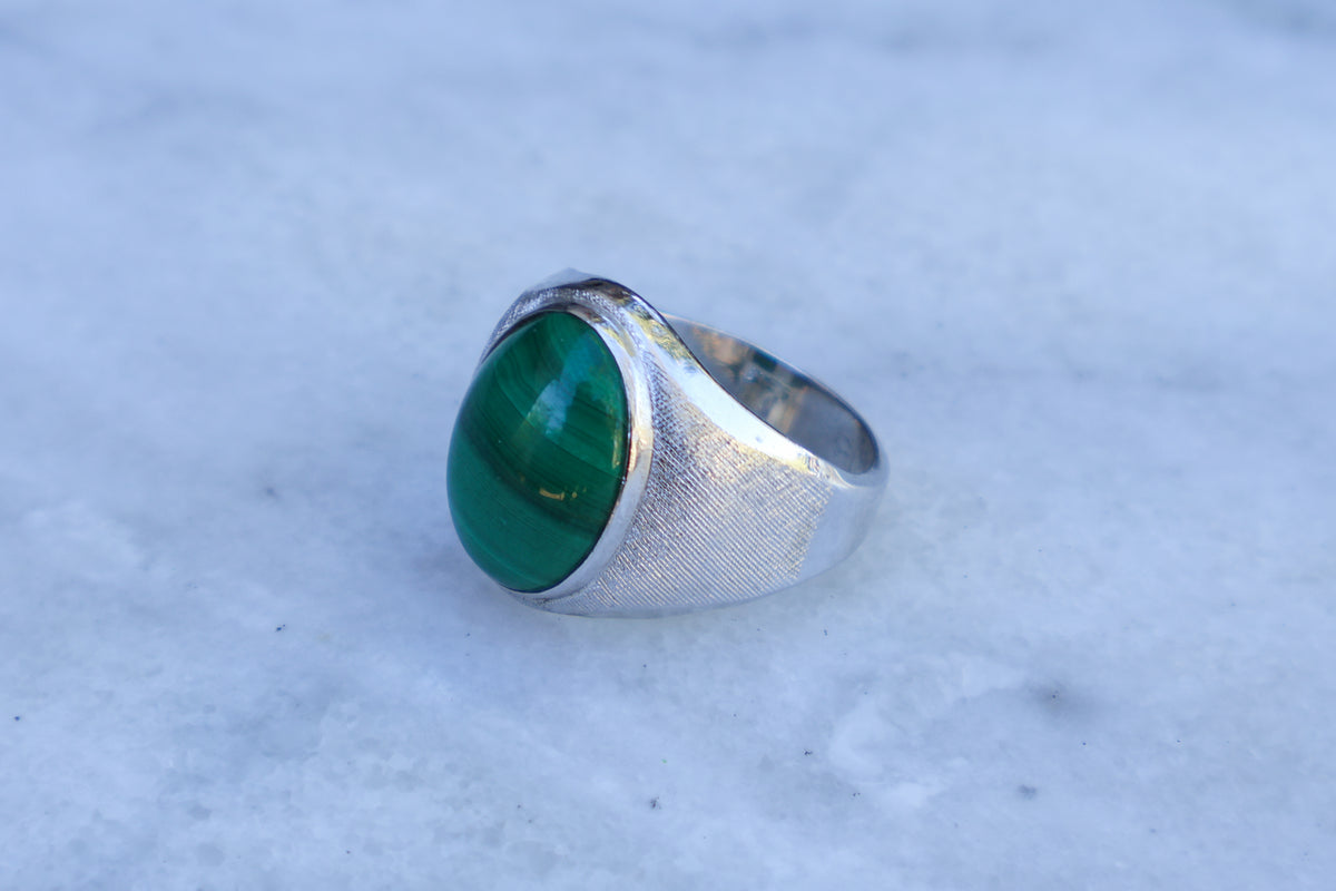 Mid Century Malachite Gentleman's Ring Size-10