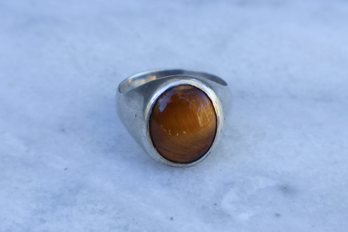 1970s Tiger's Eye Cabochon Men's Ring Size-12