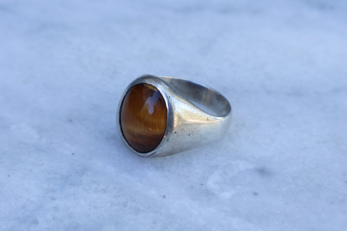 1970s Tiger's Eye Cabochon Men's Ring Size-12