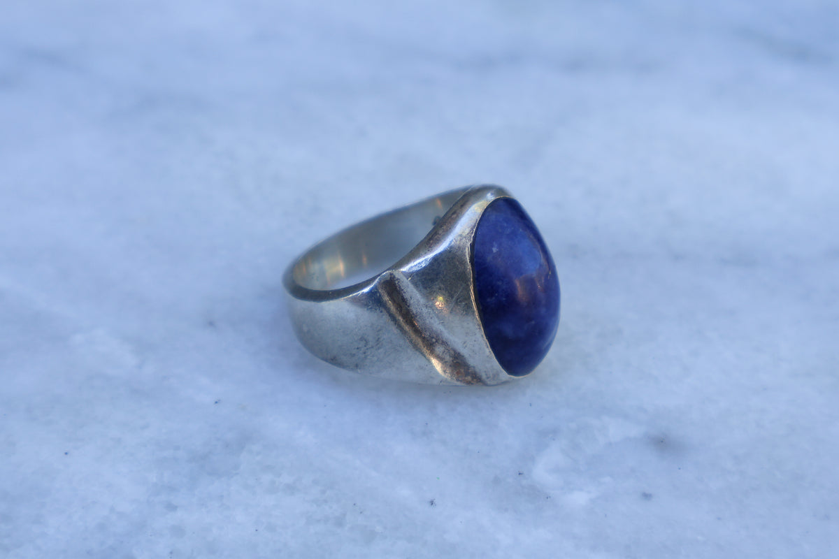 Vintage Lapis Lazuli Cabochon Mexico Ring #1 Size-9.5