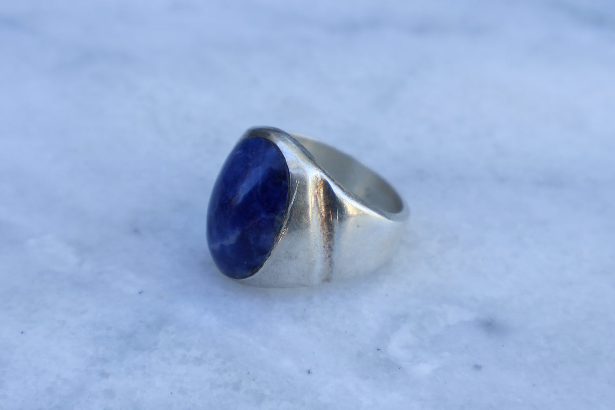 Vintage Lapis Lazuli Cabochon Mexico Ring #1 Size-9.5