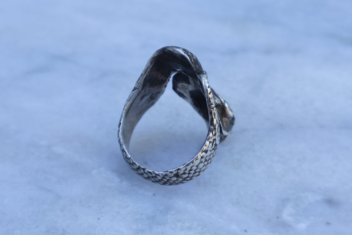 Large Mid Century Cobra Garnet Stone Inlaid Snake Ring Size-12