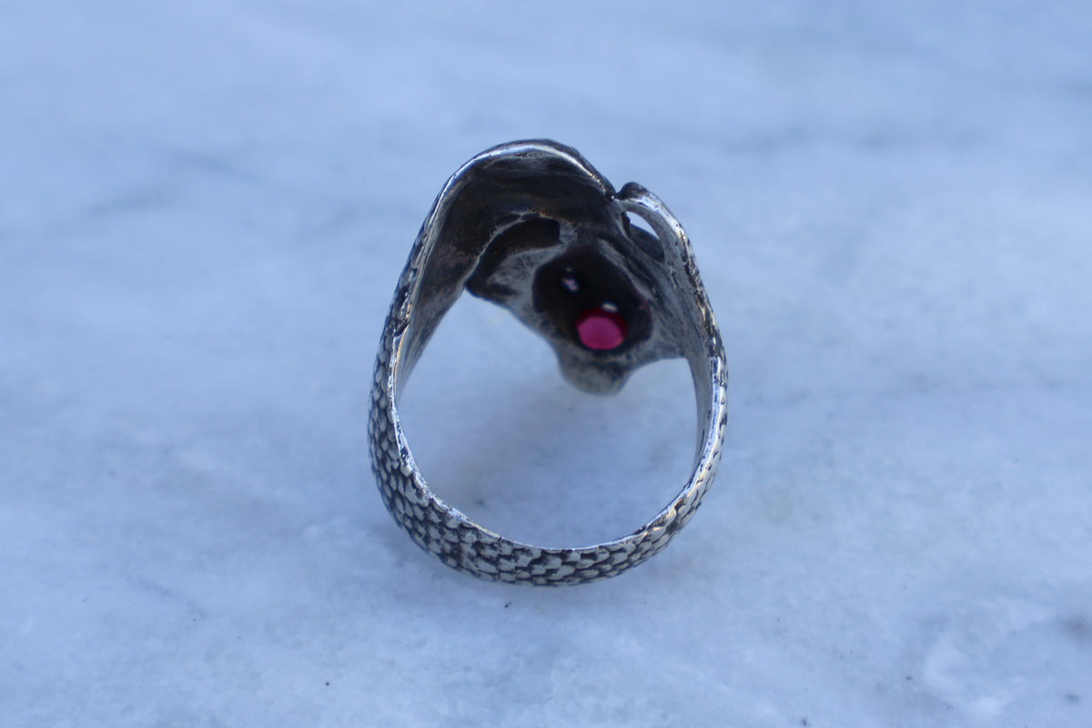 Large Mid Century Cobra Garnet Stone Inlaid Snake Ring Size-12