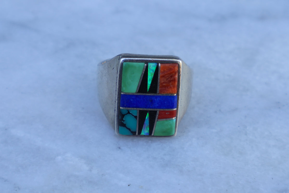 Chunky Multi Stone Southwestern Inlay Ring "Begay" Size-9
