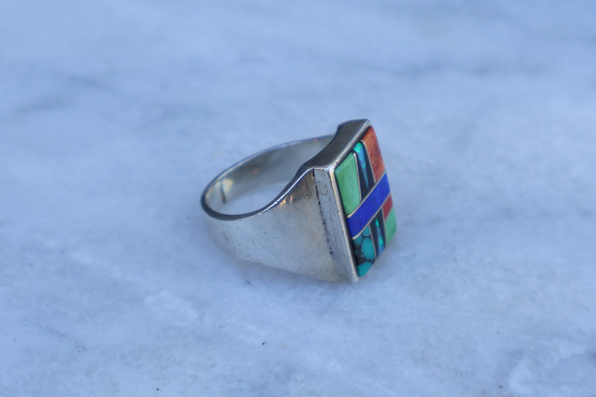 Chunky Multi Stone Southwestern Inlay Ring "Begay" Size-9