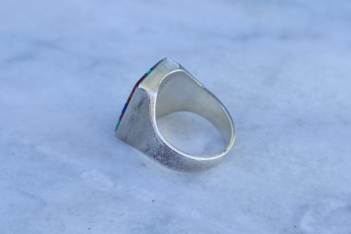Chunky Multi Stone Southwestern Inlay Ring "Begay" Size-9