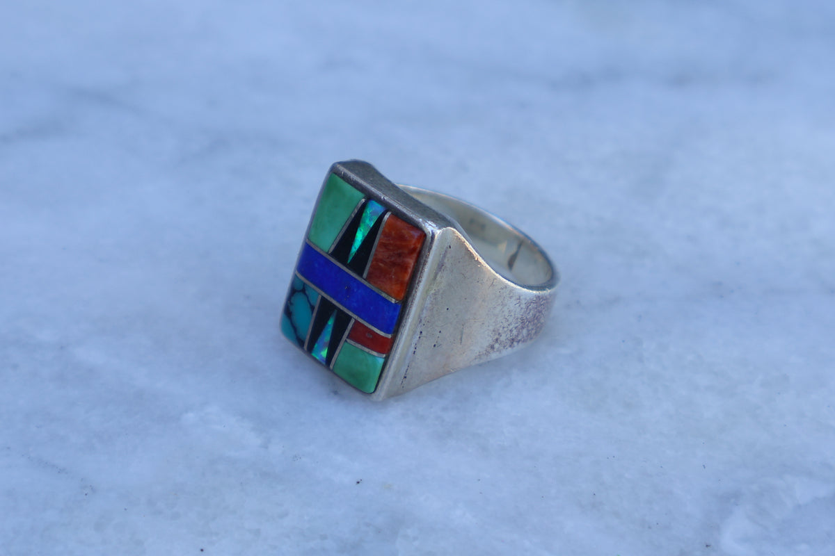 Chunky Multi Stone Southwestern Inlay Ring "Begay" Size-9