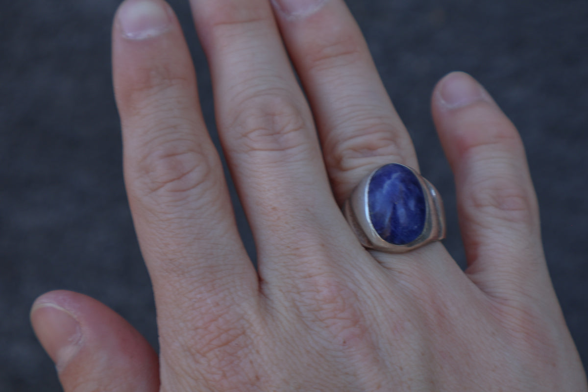 Vintage Lapis Lazuli Cabochon Mexico Ring #1 Size-9.5