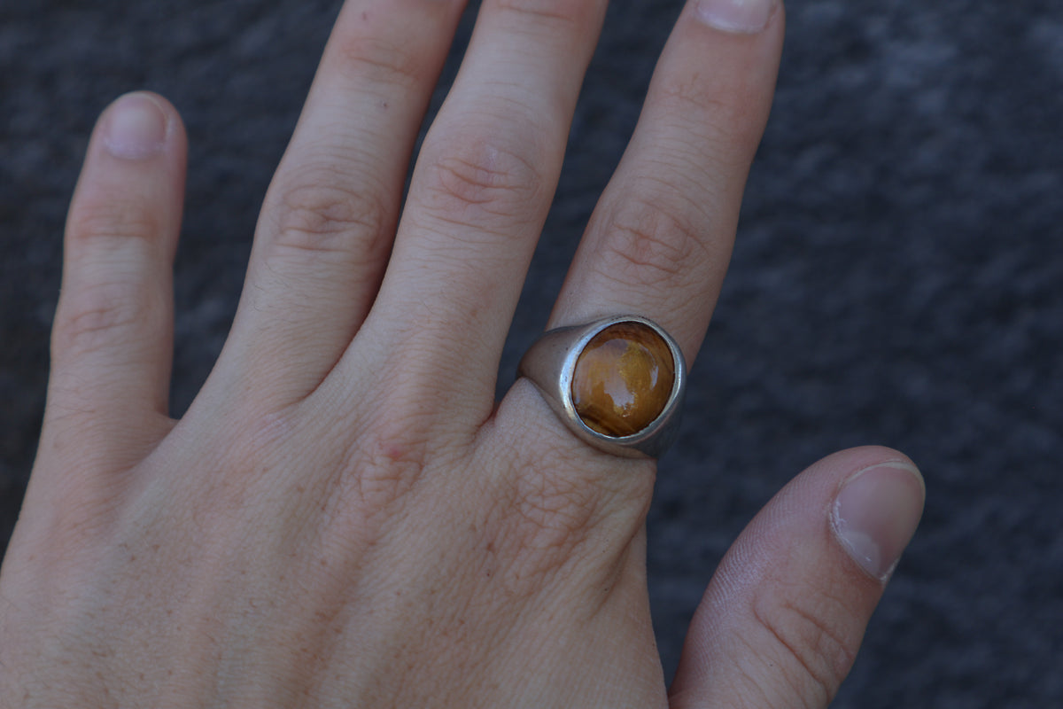 1970s Tiger's Eye Cabochon Men's Ring Size-12
