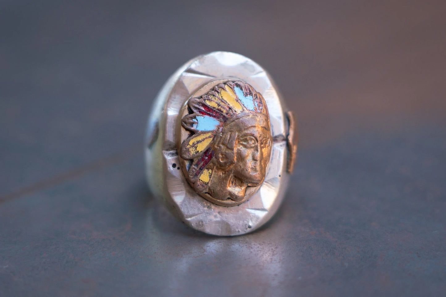 Large Profile Chief 1940s Mexican Biker Ring Size-9.5