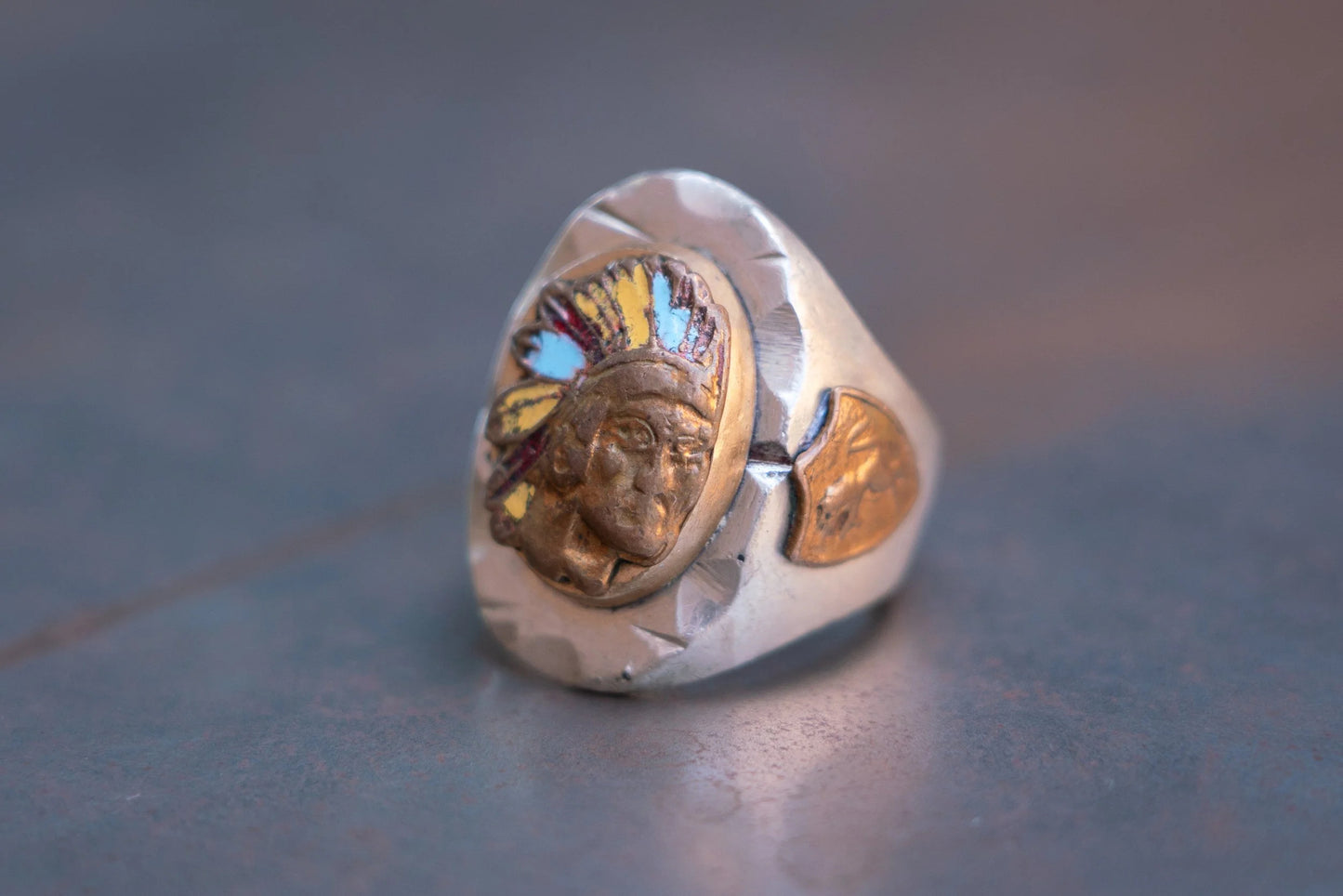 Large Profile Chief 1940s Mexican Biker Ring Size-9.5