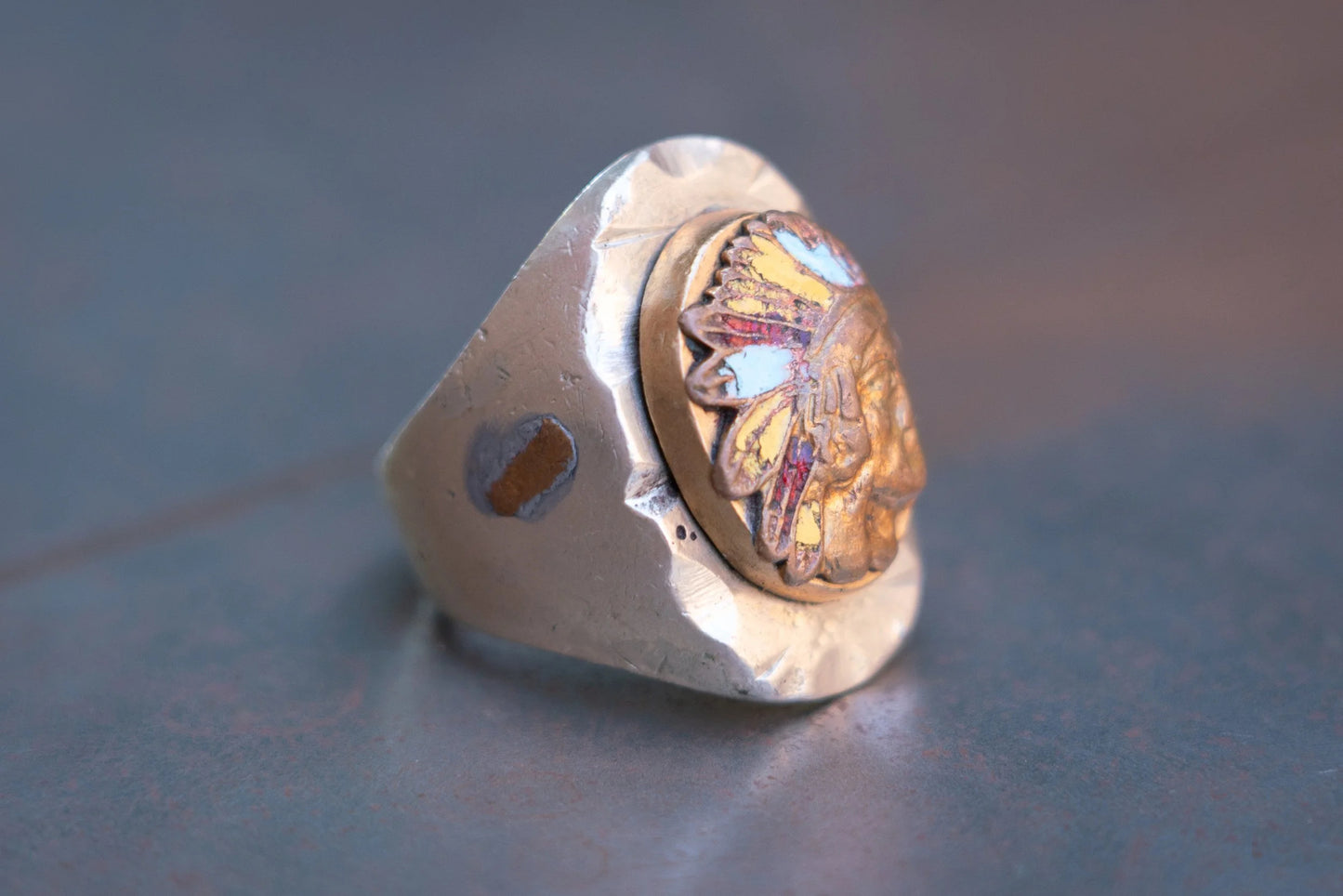 Large Profile Chief 1940s Mexican Biker Ring Size-9.5