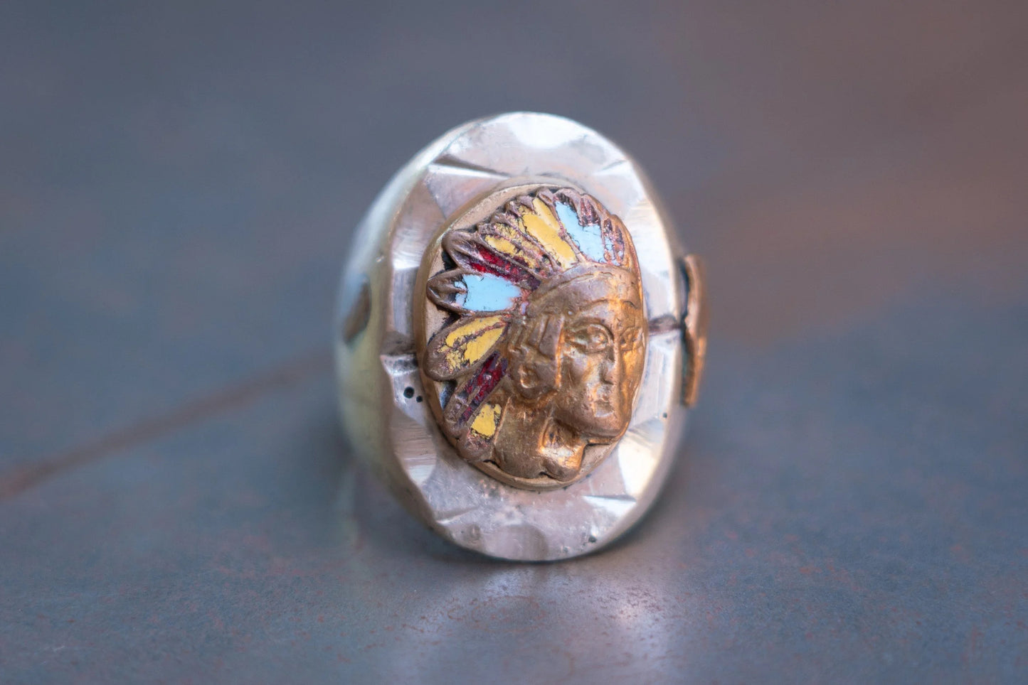 Large Profile Chief 1940s Mexican Biker Ring Size-9.5