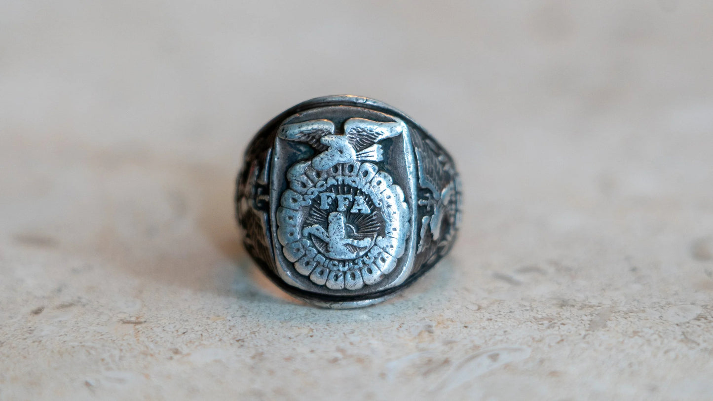 Heavy MidCentury FFA Eagle Motif Ring Size-10