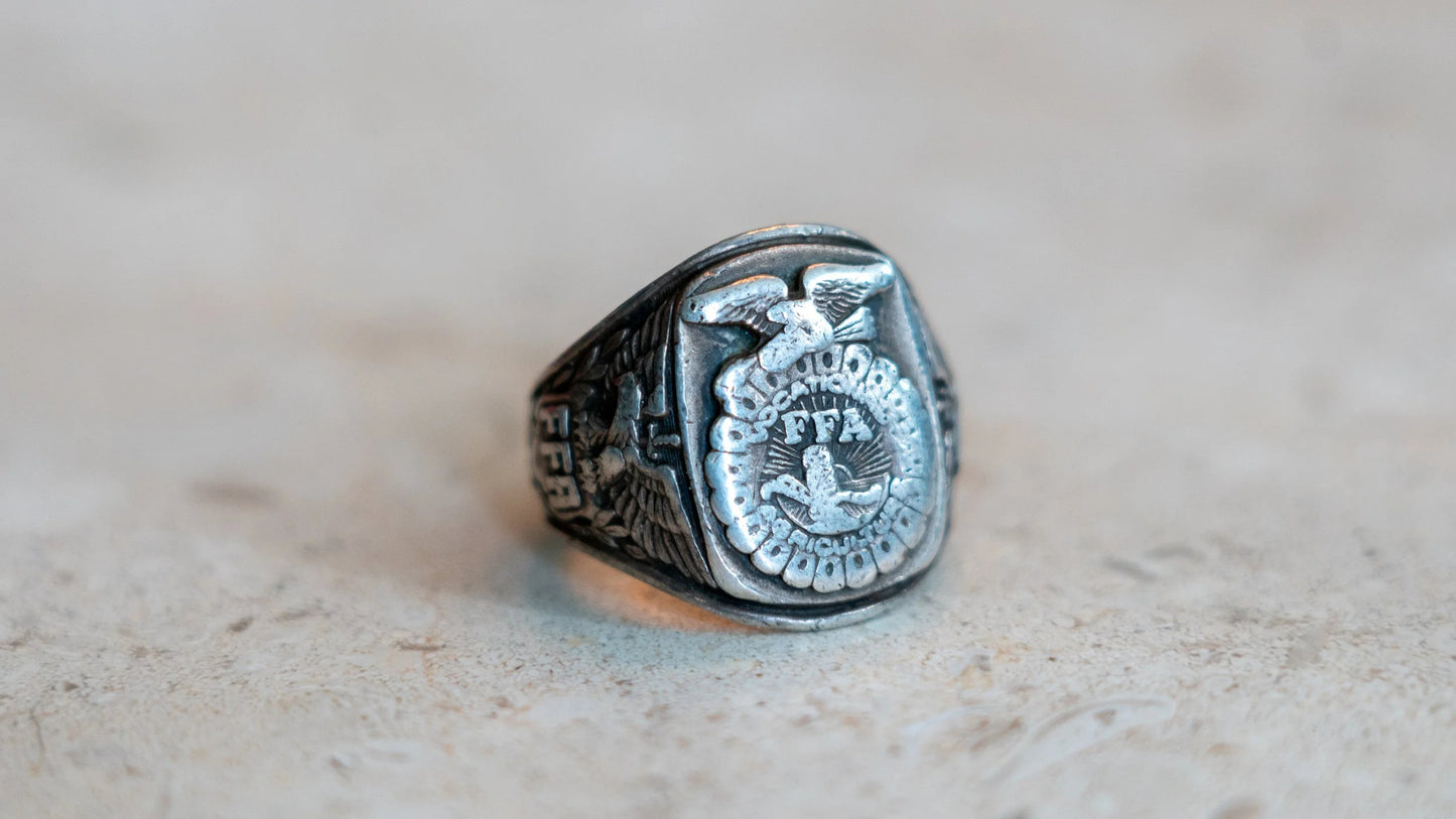 Heavy MidCentury FFA Eagle Motif Ring Size-10