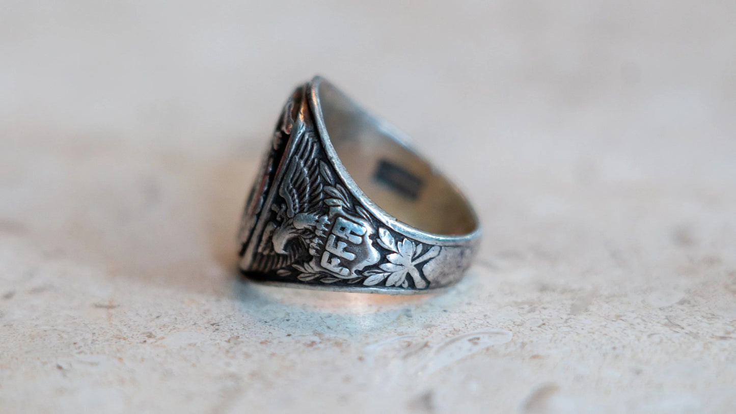 Heavy MidCentury FFA Eagle Motif Ring Size-10