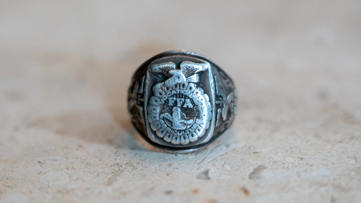 Heavy MidCentury FFA Eagle Motif Ring Size-10