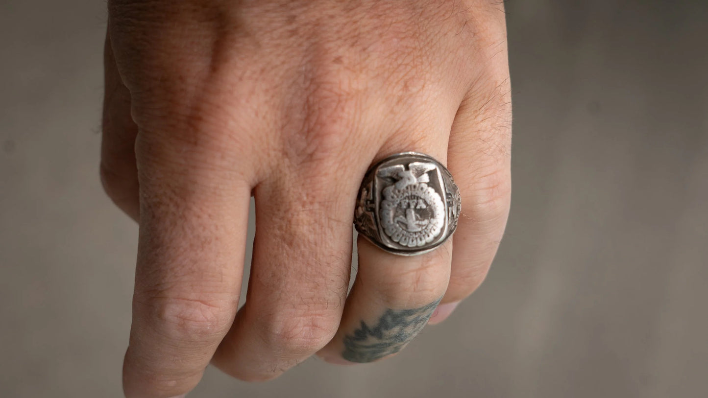 Heavy MidCentury FFA Eagle Motif Ring Size-10