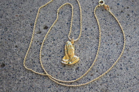 1970s Praying Hands Charm on 14k Plated Woven Chain II