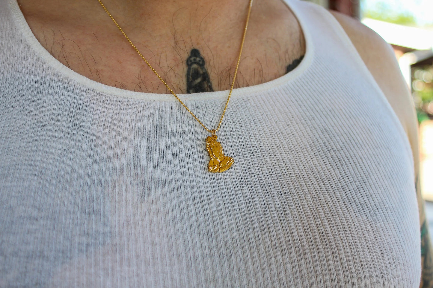 1970s Praying Hands Charm on 14k Plated Woven Chain II