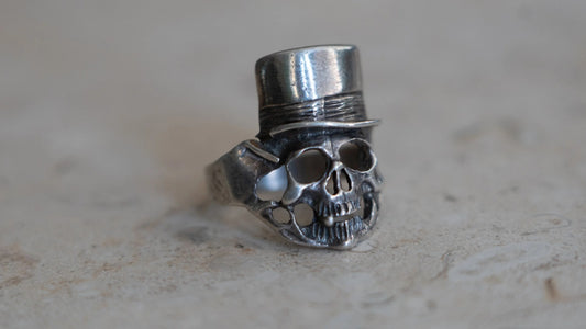 1980s Solid Sterling "Mr. Lucky" Skull Biker Ring Size-11