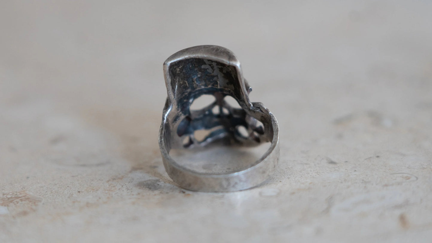 1980s Solid Sterling "Mr. Lucky" Skull Biker Ring Size-11