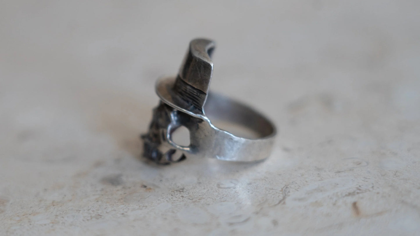 1980s Solid Sterling "Mr. Lucky" Skull Biker Ring Size-11