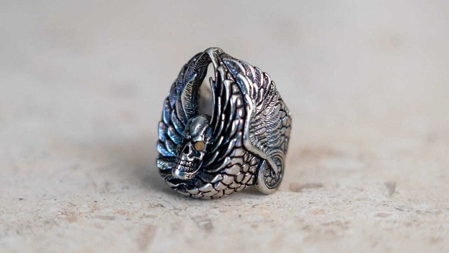 1980s Winged Skull and Wheels G&S Ring Size-7