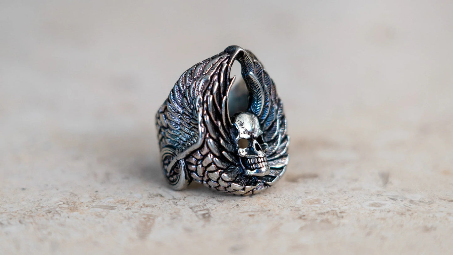 1980s Winged Skull and Wheels G&S Ring Size-7