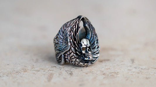 1980s Winged Skull and Wheels G&S Ring Size-7