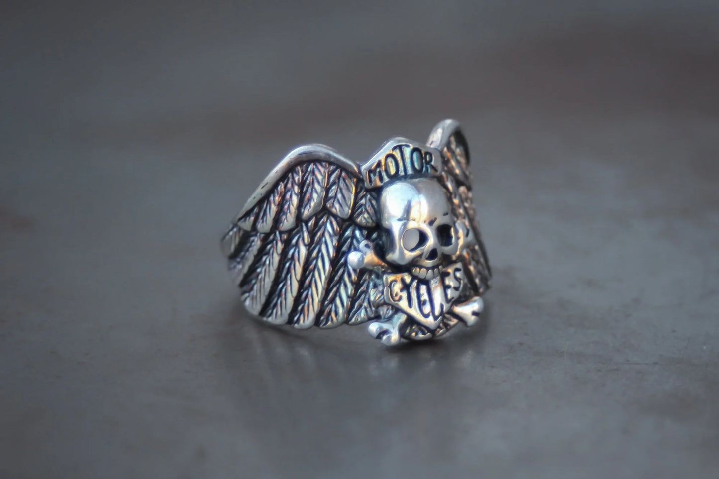 Harley Emblem Skull & Cross Bones 1980s Ring Size-14