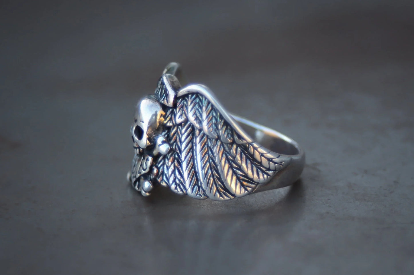 Harley Emblem Skull & Cross Bones 1980s Ring Size-14