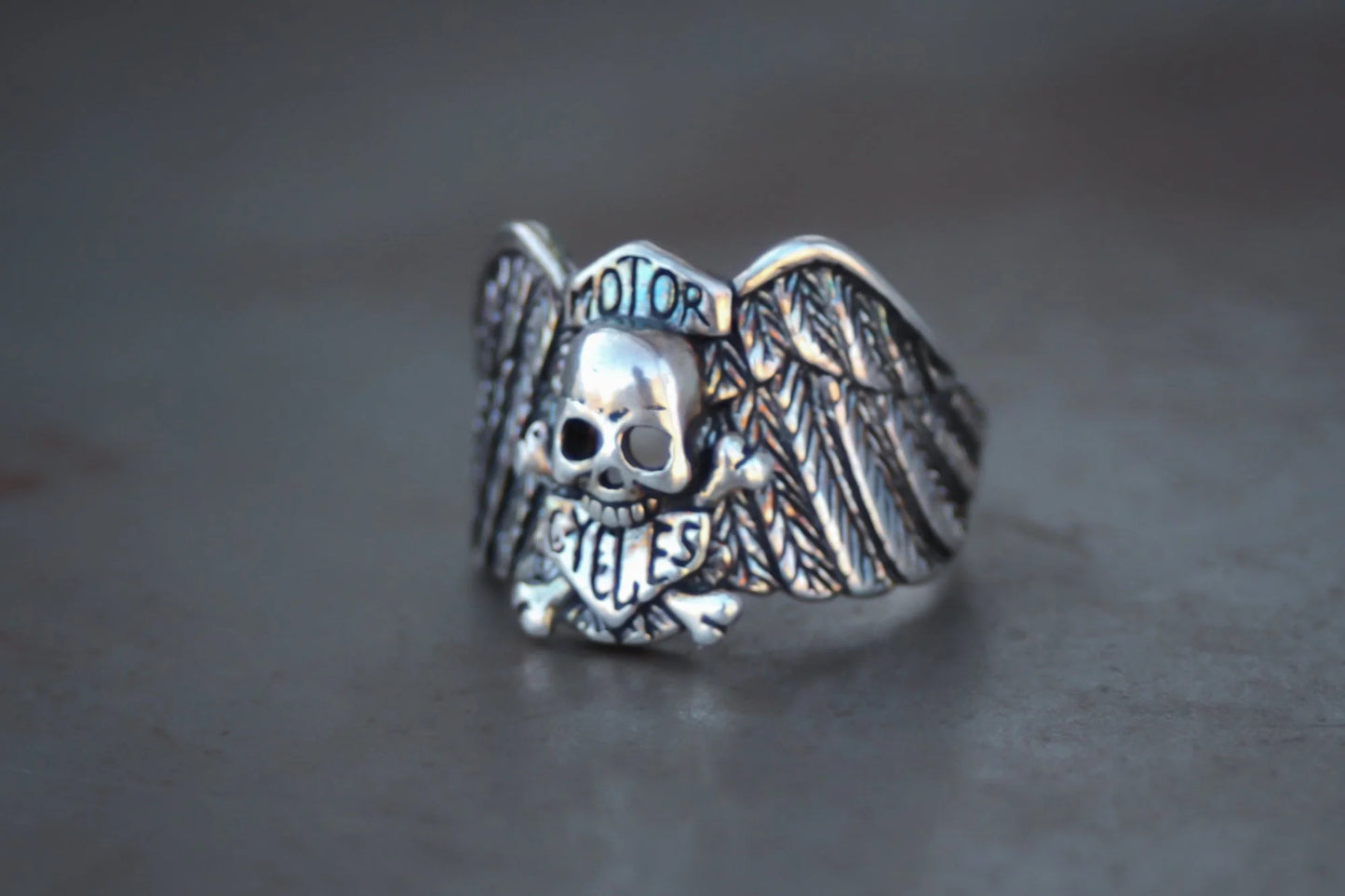 Harley Emblem Skull & Cross Bones 1980s Ring Size-14