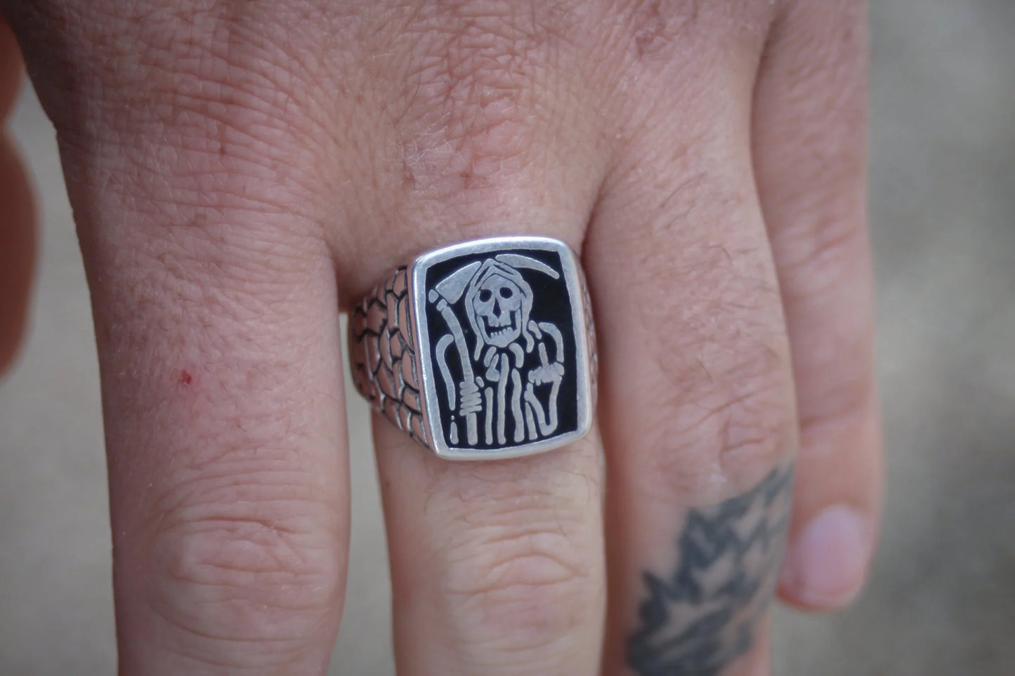 1980s Middle Finger Reaper Biker Ring Size- 11, 12, & 13