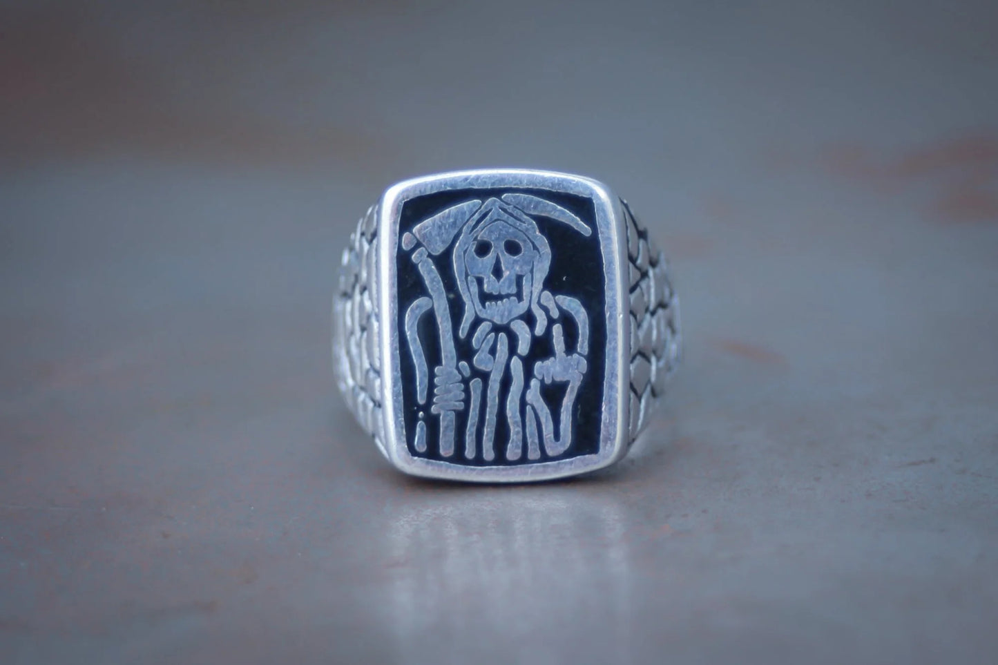 1980s Middle Finger Reaper Biker Ring Size- 11, 12, & 13