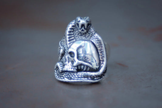 Cobra & Skull 1990s Biker Ring Size- 6, 7, 9, 10, 12, & 13