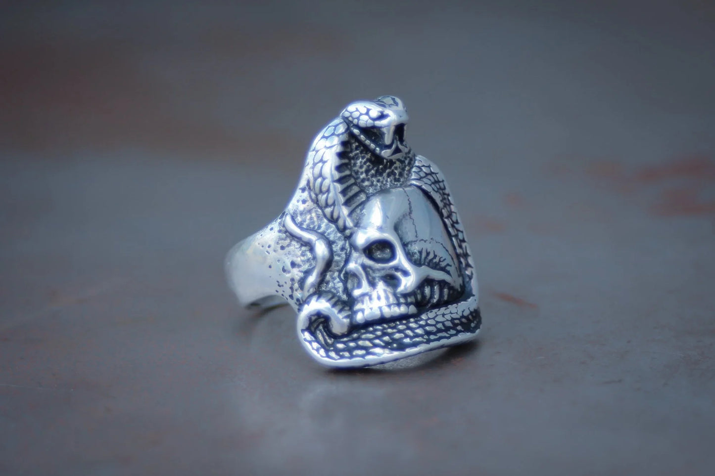 Cobra & Skull 1990s Biker Ring Size- 6, 7, 9, 10, 12, & 13