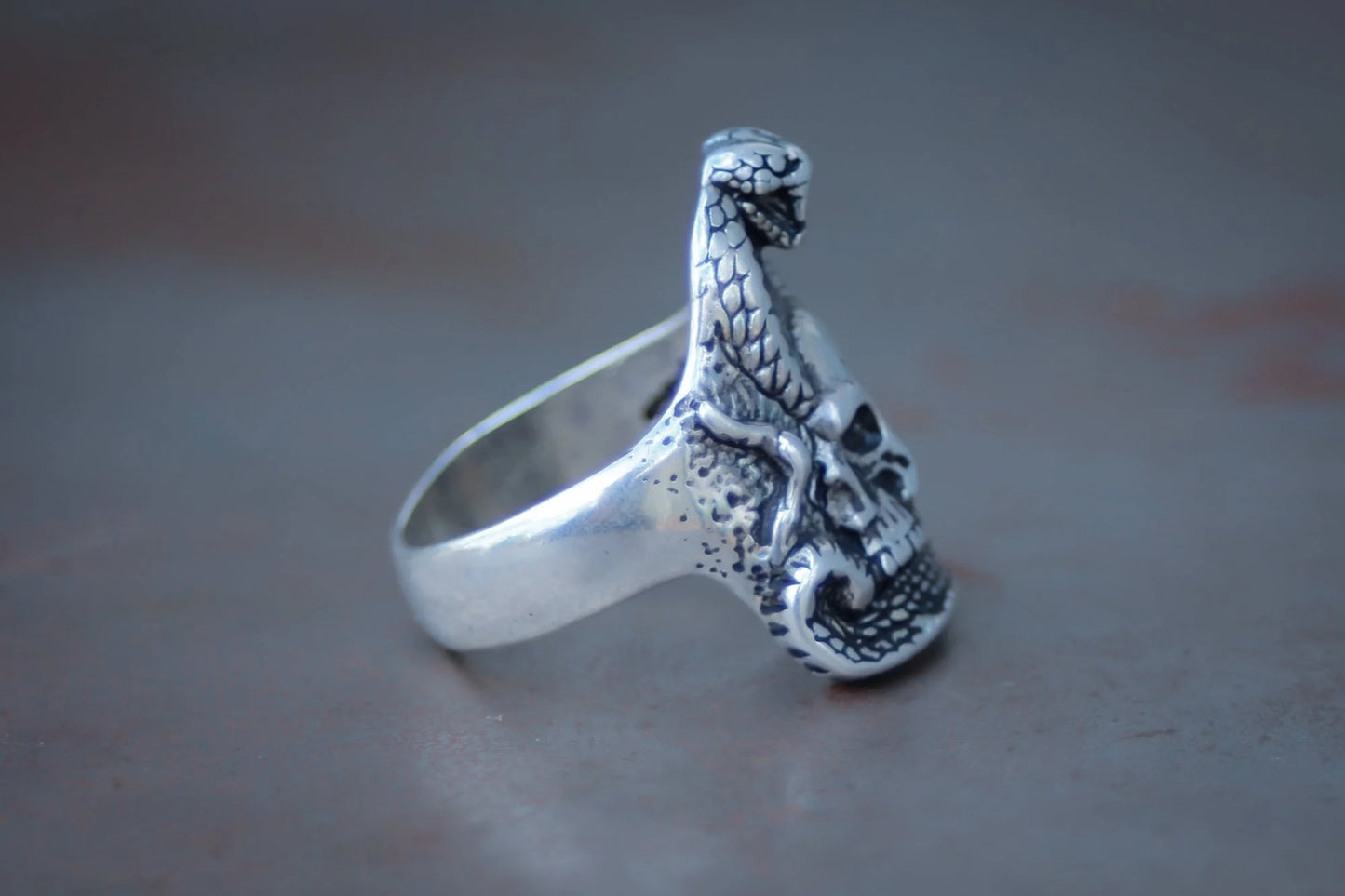 Cobra & Skull 1990s Biker Ring Size- 6, 7, 9, 10, 12, & 13