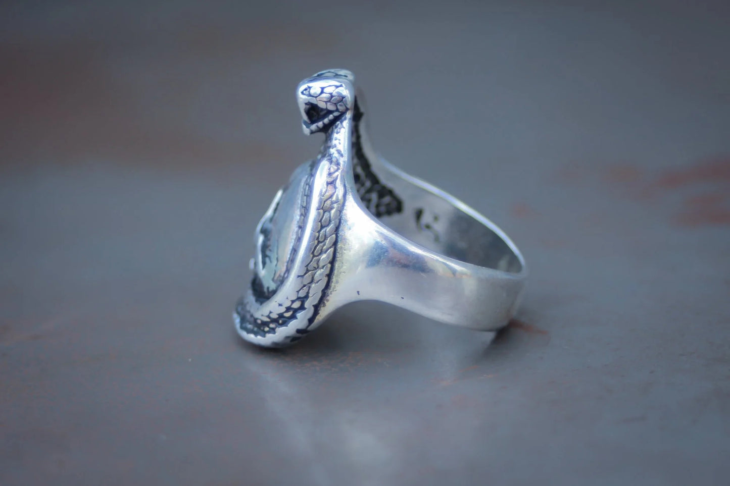 Cobra & Skull 1990s Biker Ring Size- 6, 7, 9, 10, 12, & 13