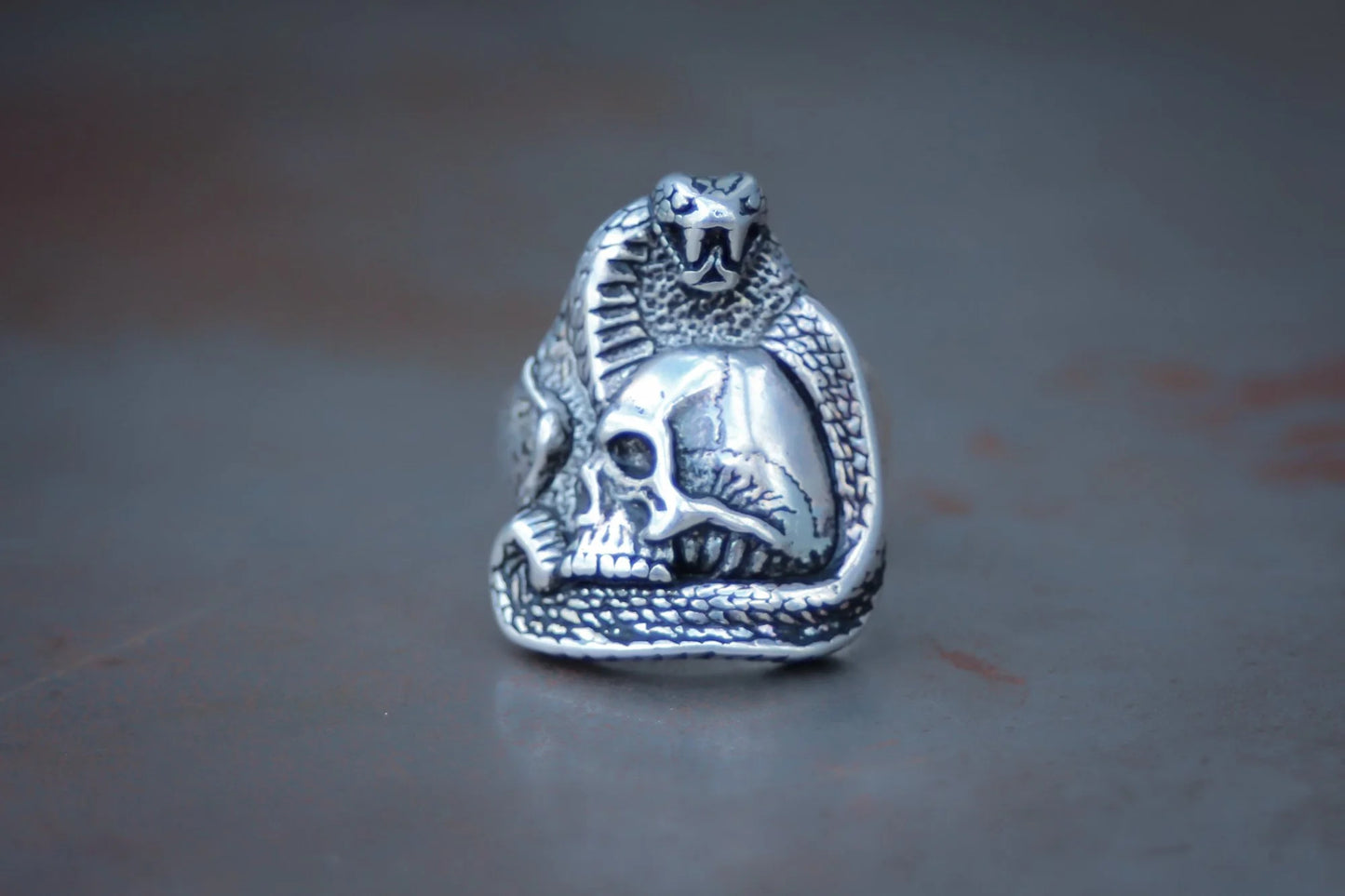 Cobra & Skull 1990s Biker Ring Size- 6, 7, 9, 10, 12, & 13