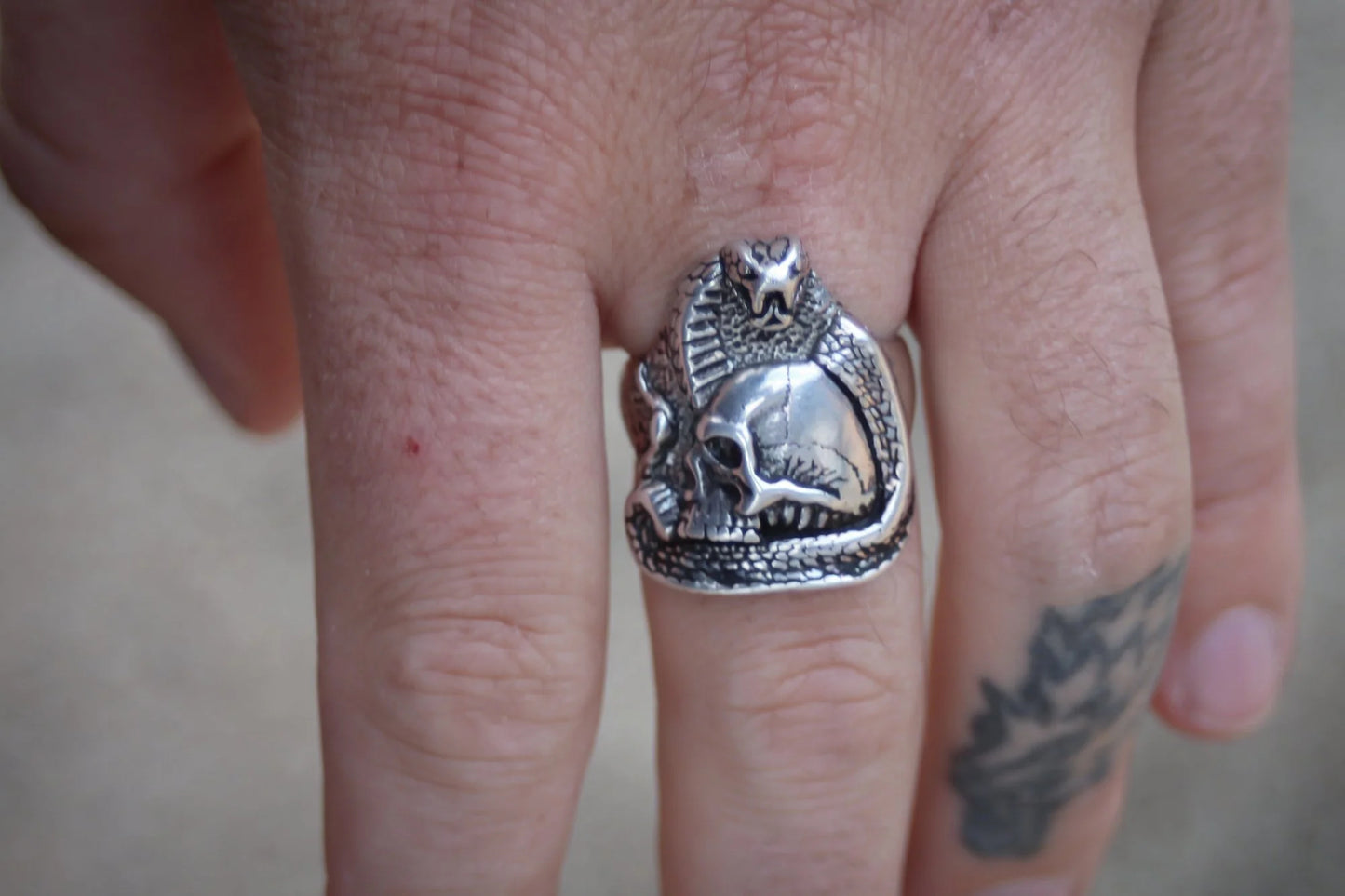 Cobra & Skull 1990s Biker Ring Size- 6, 7, 9, 10, 12, & 13