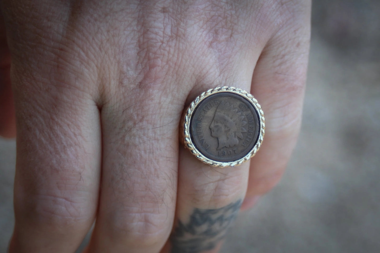 Large Gold Plated Indian Penny Ring Size-9