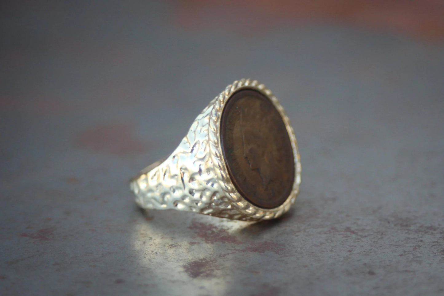 Large Gold Plated Indian Penny Ring Size-9