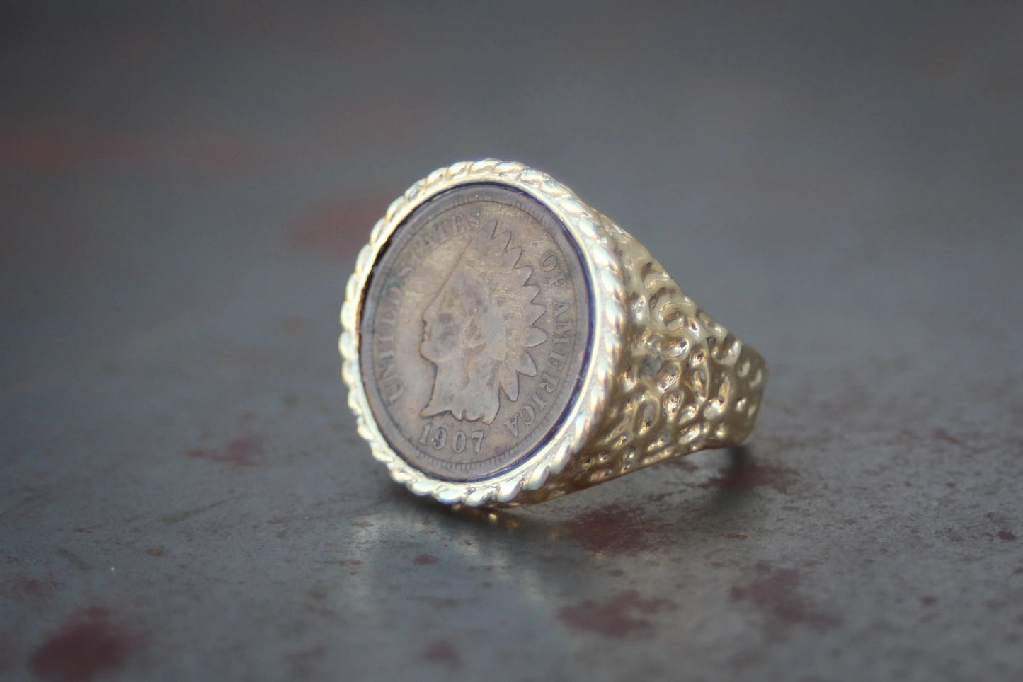 Large Gold Plated Indian Penny Ring Size-9